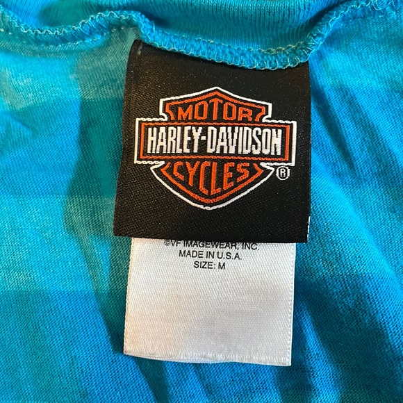 Blue striped short sleeve Harley Davidson v-neck shirt - Picture 2 of 4